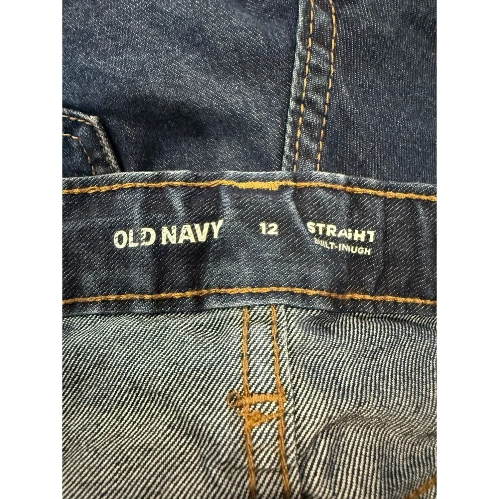 Old Navy Straight Leg Jeans‎ Boys Size 12 Dark Wash Excellent Built-In Tough